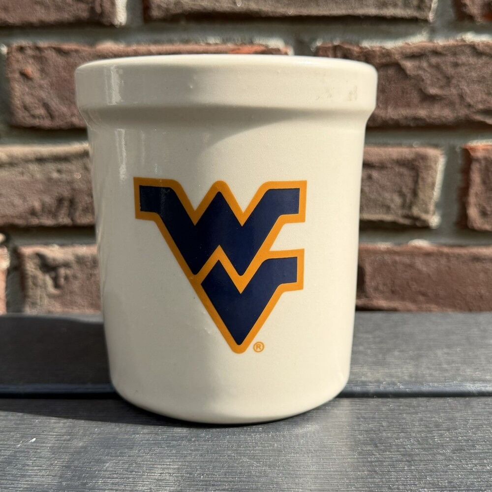 West Virginia WVU Mountaineers Ceramic Utensil Holder Crock Flying WV Logo